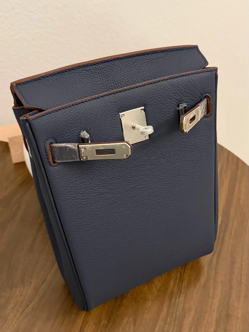 Luxury Navy Leather Men’s Bag with Silver Hardware
